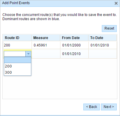 Route ID drop-down menu Route ID drop-down menu
